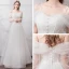 Classic Elegant White Evening Dresses  2019 A-Line / Princess Lace Tulle V-Neck Backless Embroidered Beach Church Formal Dresses