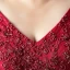 Chic / Beautiful Plus Size Burgundy Evening Dresses  2019 A-Line / Princess Lace Tulle V-Neck Appliques Backless Beading Evening Party Formal Dresses