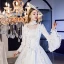 Vintage / Retro Medieval Elegant White Ball Gown Prom Dresses 2021 Long Sleeve Square Neckline Crossed Straps Floor-Length / Long Lace Satin Printing Cosplay Prom Formal Dresses