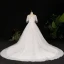 Luxury / Gorgeous Ivory Plus Size Ball Gown Wedding Dresses 2021 Crossed Straps 1/2 Sleeves V-Neck Tulle Satin Lace Handmade  Beading Backless Appliques Tassel Cathedral Train Wedding