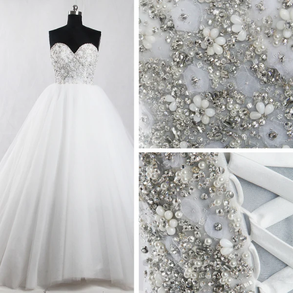 Amazing / Unique White Court Train Wedding 2018 Ball Gown Tulle Backless Beading Corset Rhinestone Wedding Dresses