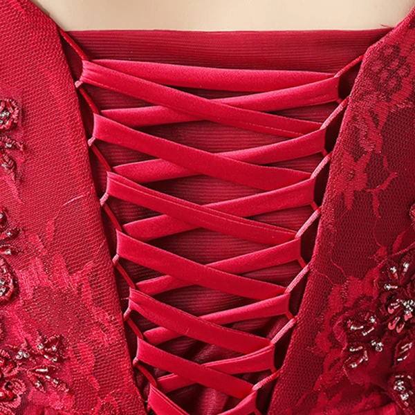 Chic / Beautiful Plus Size Burgundy Evening Dresses 2019 A-Line / Princess Lace Tulle V-Neck Appliques Backless Beading Evening Party Formal Dresses