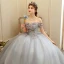 Elegante Grau Ballkleider 2020 Ballkleid Off Shoulder Kurze Ärmel Applikationen Blumen Perlenstickerei Perle Lange Rüschen Rückenfreies Festliche Kleider