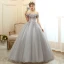 Elegante Grau Ballkleider 2020 Ballkleid Off Shoulder Kurze Ärmel Applikationen Blumen Perlenstickerei Perle Lange Rüschen Rückenfreies Festliche Kleider