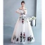 Chic / Beautiful White Rhinestone Lace Flower Prom Dresses 2022 Off-The-Shoulder A-Line / Princess Short Sleeve Backless Floor-Length / Long Formal Dresses