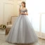 Elegante Grau Ballkleider 2020 Ballkleid Off Shoulder Kurze Ärmel Applikationen Blumen Perlenstickerei Perle Lange Rüschen Rückenfreies Festliche Kleider