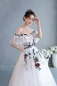 Chic / Beautiful White Rhinestone Lace Flower Prom Dresses 2022 Off-The-Shoulder A-Line / Princess Short Sleeve Backless Floor-Length / Long Formal Dresses