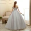 Elegante Grau Ballkleider 2020 Ballkleid Off Shoulder Kurze Ärmel Applikationen Blumen Perlenstickerei Perle Lange Rüschen Rückenfreies Festliche Kleider