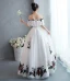 Chic / Beautiful White Rhinestone Lace Flower Prom Dresses 2022 Off-The-Shoulder A-Line / Princess Short Sleeve Backless Floor-Length / Long Formal Dresses