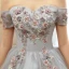 Elegante Grau Ballkleider 2020 Ballkleid Off Shoulder Kurze Ärmel Applikationen Blumen Perlenstickerei Perle Lange Rüschen Rückenfreies Festliche Kleider