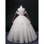 Elegant Blushing Pink Cascading Ruffles Prom Dresses 2022 Ball Gown Scoop Neck Rhinestone Lace Flower Short Sleeve Backless Floor-Length / Long Formal Dresses