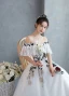 Chic / Beautiful White Rhinestone Lace Flower Prom Dresses 2022 Off-The-Shoulder A-Line / Princess Short Sleeve Backless Floor-Length / Long Formal Dresses