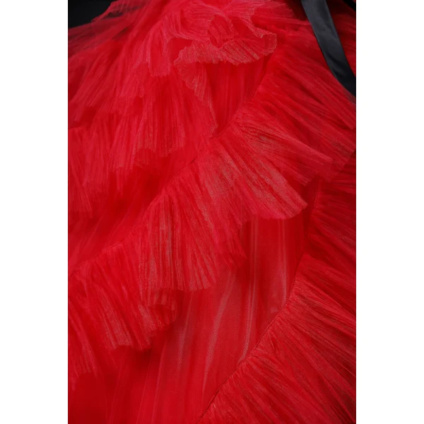 Charmant Rot Fallende Rüsche Ballkleider 2022 Ballkleid Spaghettiträger Ärmellos Stoffgürtel Schleife Rückenfreies Lange Ball Festliche Kleider