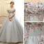 Elegante Grau Ballkleider 2020 Ballkleid Off Shoulder Kurze Ärmel Applikationen Blumen Perlenstickerei Perle Lange Rüschen Rückenfreies Festliche Kleider