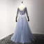 Chic / Belle Bleu Ciel Robe De Soirée 2017 Princesse Encolure Dégagée 3/4 Manches Perlage Cristal Faux Diamant Métal Ceinture Longue Volants Dos Nu Robe De Ceremonie