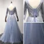 Chic / Belle Bleu Ciel Robe De Soirée 2017 Princesse Encolure Dégagée 3/4 Manches Perlage Cristal Faux Diamant Métal Ceinture Longue Volants Dos Nu Robe De Ceremonie