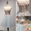 Fine Himmelen Blå Festkjoler 2017 Ballkjole Kjæreste Uten Ermer Appliques Blomst Beading Krystall Korte Buste Ryggløse Formelle Kjoler