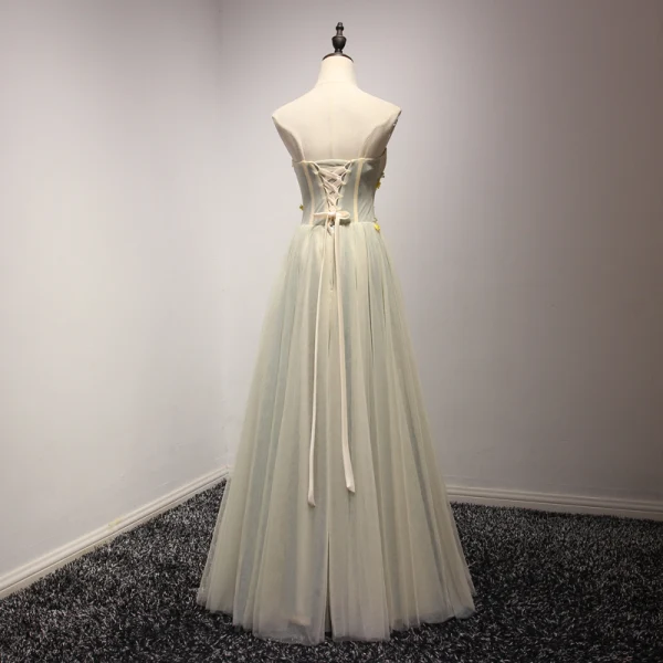 Fine Salvie Grønn Selskapskjoler 2017 Prinsesse Kjæreste Uten Ermer Appliques Blomst Paljetter Beading Lange Buste Ryggløse Formelle Kjoler