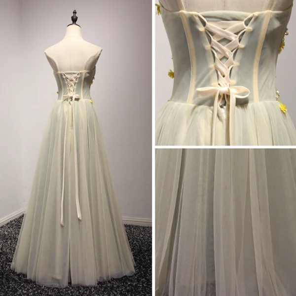 Fine Salvie Grønn Selskapskjoler 2017 Prinsesse Kjæreste Uten Ermer Appliques Blomst Paljetter Beading Lange Buste Ryggløse Formelle Kjoler