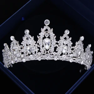 Lyx Silver Bröllop Tiara 2018 Metall Kristall Rhinestone Tillbehör