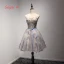 Mote Champagne Homecoming Graduation Kjoler 2017 Ballkjole Kjæreste Uten Ermer Appliques Beading Blonder Sash Printing Korte Buste Ryggløse Formelle Kjoler