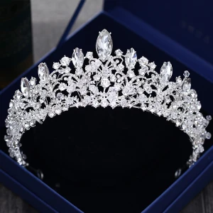 Lyx Silver Bröllop Tiara 2018 Metall Rhinestone Kristall Tillbehör