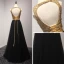 Chic / Beautiful Gold Black Evening Dresses  2017 A-Line / Princess Scoop Neck Sleeveless Beading Crystal Sequins Pearl Metal Sash Floor-Length / Long Backless Formal Dresses
