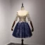Chic / Belle Champagne Bleu D'encre de retour Robe De Graduation 2017 Robe Boule De l'épaule 1/2 Manches Appliques Fleur Perlage Cristal Paillettes Perle Courte Volants Dos Nu Robe De Ceremonie