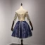 Chic / Belle Champagne Bleu D'encre de retour Robe De Graduation 2017 Robe Boule De l'épaule 1/2 Manches Appliques Fleur Perlage Cristal Paillettes Perle Courte Volants Dos Nu Robe De Ceremonie