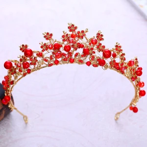 Mooie Prachtige Rode Kristal Rhinestone Tiara 2018 Goud Metaal Accessoires