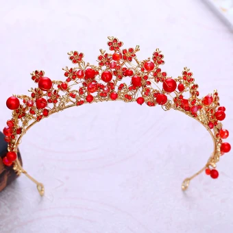 Fine Rød Krystall Rhinestone Tiara 2018 Gull Metall Tilbehør
