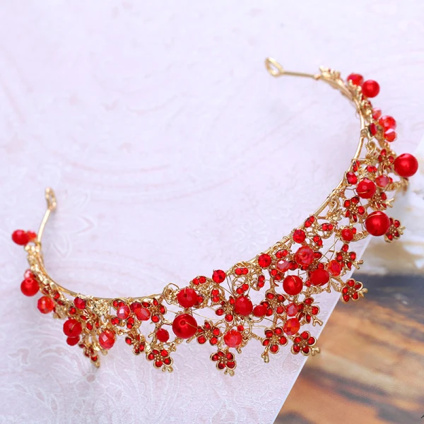 Piękne Czerwone Kryształ Rhinestone Tiara 2018 Złote Metal Akcesoria