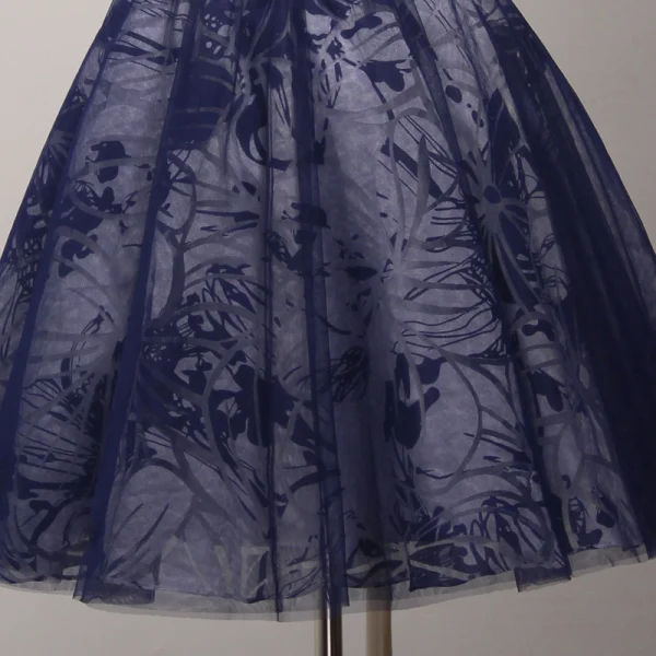 Chic / Belle Champagne Bleu D'encre Robe De Fete 2017 Robe Boule V-Cou Sans Manches Appliques Fleur Perlage Cristal Paillettes Perle Courte Volants Dos Nu Robe De Ceremonie