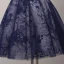Chic / Belle Champagne Bleu D'encre Robe De Fete 2017 Robe Boule V-Cou Sans Manches Appliques Fleur Perlage Cristal Paillettes Perle Courte Volants Dos Nu Robe De Ceremonie