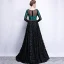 Chic / Beautiful Black Dark Green See-through Prom Dresses 2018 A-Line / Princess Scoop Neck Long Sleeve Appliques Lace Metal Sash Floor-Length / Long Ruffle Formal Dresses