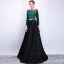 Chic / Beautiful Black Dark Green See-through Prom Dresses 2018 A-Line / Princess Scoop Neck Long Sleeve Appliques Lace Metal Sash Floor-Length / Long Ruffle Formal Dresses