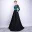 Chic / Beautiful Black Dark Green See-through Prom Dresses 2018 A-Line / Princess Scoop Neck Long Sleeve Appliques Lace Metal Sash Floor-Length / Long Ruffle Formal Dresses