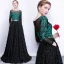 Chic / Beautiful Black Dark Green See-through Prom Dresses 2018 A-Line / Princess Scoop Neck Long Sleeve Appliques Lace Metal Sash Floor-Length / Long Ruffle Formal Dresses
