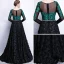 Chic / Beautiful Black Dark Green See-through Prom Dresses 2018 A-Line / Princess Scoop Neck Long Sleeve Appliques Lace Metal Sash Floor-Length / Long Ruffle Formal Dresses