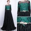 Chic / Beautiful Black Dark Green See-through Prom Dresses 2018 A-Line / Princess Scoop Neck Long Sleeve Appliques Lace Metal Sash Floor-Length / Long Ruffle Formal Dresses