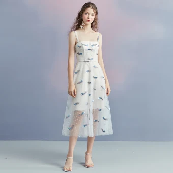 Chic Beautiful Ivory Summer Homecoming Graduation Dresses 2018 A Line Princess Shoulders Sleeveless Spotted Printing Tea Length Ruffle Backless Formal Dresses