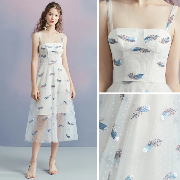 Chic / Belle Ivoire Été de retour Robe De Graduation 2018 Princesse épaules Sans Manches Tachetée Impression Thé Longueur Volants Dos Nu Robe De Ceremonie