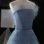 Elegant Ocean Blue Summer Homecoming Graduation Dresses 2018 A-Line / Princess Strapless Sleeveless Tea-length Ruffle Backless Formal Dresses
