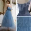 Elegant Ocean Blue Summer Homecoming Graduation Dresses 2018 A-Line / Princess Strapless Sleeveless Tea-length Ruffle Backless Formal Dresses