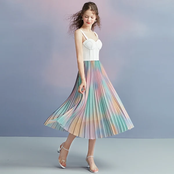 Colored Multi-Colors Summer Homecoming Graduation Dresses 2018 A-Line / Princess Shoulders Sleeveless Tea-length Pleated Backless Formal Dresses