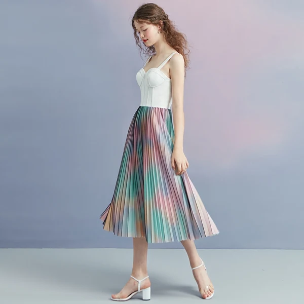 Colored Multi-Colors Summer Homecoming Graduation Dresses 2018 A-Line / Princess Shoulders Sleeveless Tea-length Pleated Backless Formal Dresses