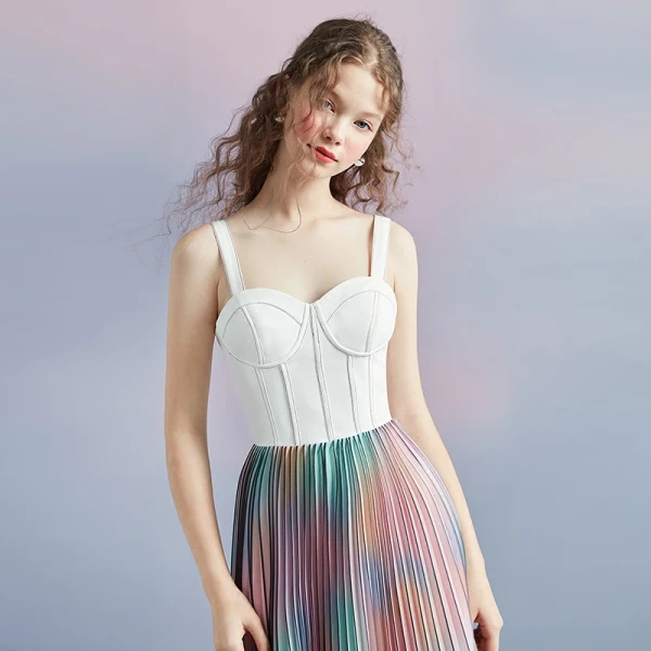 Colored Multi-Colors Summer Homecoming Graduation Dresses 2018 A-Line / Princess Shoulders Sleeveless Tea-length Pleated Backless Formal Dresses