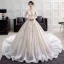 Luxury / Gorgeous Champagne Wedding Dresses 2018 Ball Gown Scoop Neck Sleeveless Backless Appliques Lace Glitter Tulle Ruffle Cathedral Train