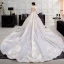 Luxury / Gorgeous Champagne Wedding Dresses 2018 Ball Gown Scoop Neck Sleeveless Backless Appliques Lace Glitter Tulle Ruffle Cathedral Train
