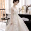 Luxury / Gorgeous Champagne Wedding Dresses 2018 Ball Gown Scoop Neck Sleeveless Backless Appliques Lace Glitter Tulle Ruffle Cathedral Train